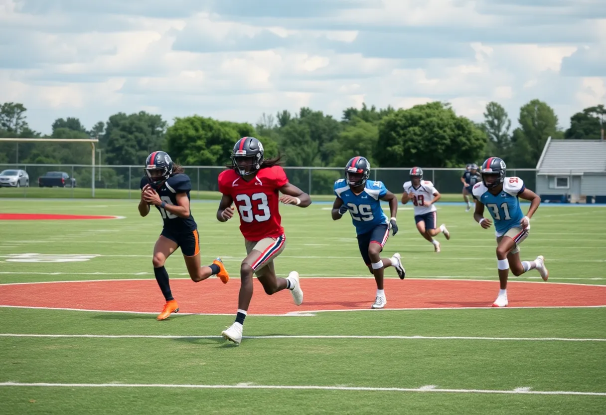 Wide receivers from the Mississippi State Bulldogs practicing on the field