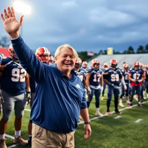 Coach celebrating a football award with players