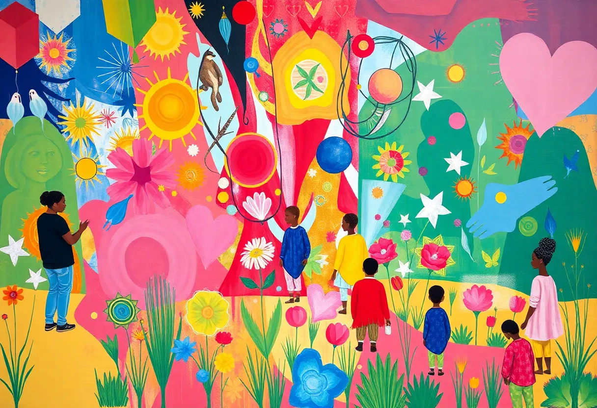 Artists and students collaborating on creative projects in Mississippi.