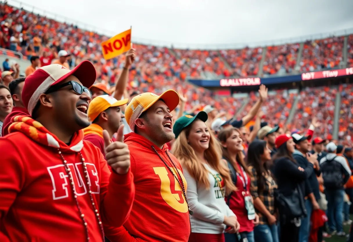Crowd cheering at a college football game