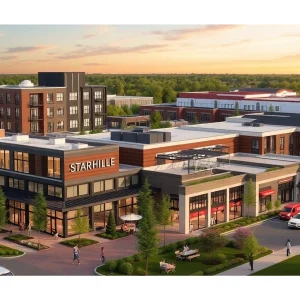 Rendering of the Crossroads District featuring Hotel Madelon