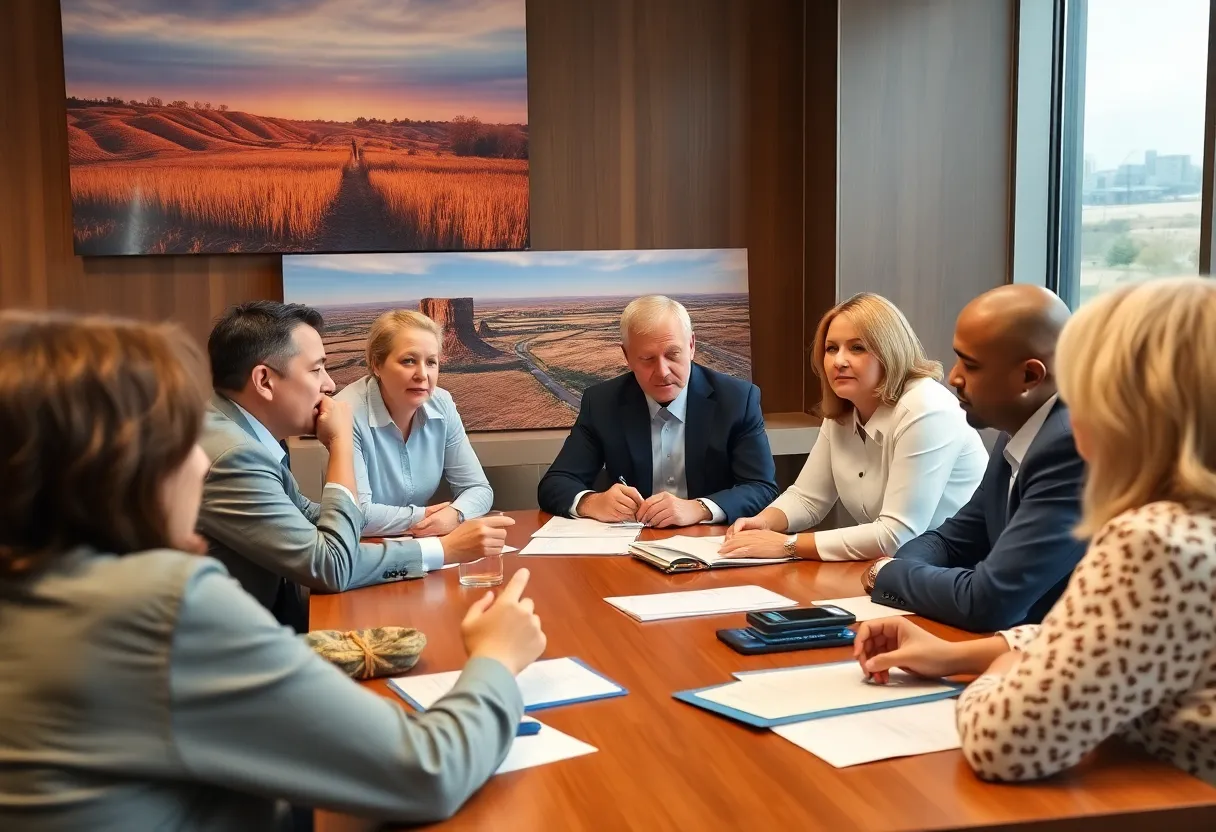 Diverse professionals in a meeting discussing economic strategies
