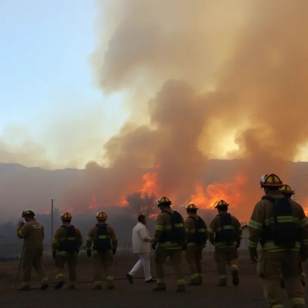 Firefighters fighting wildfires in a rugged terrain