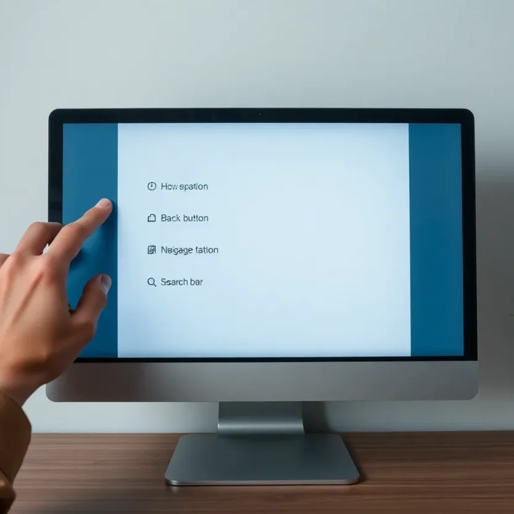 User looking at a blank web page with navigation options.