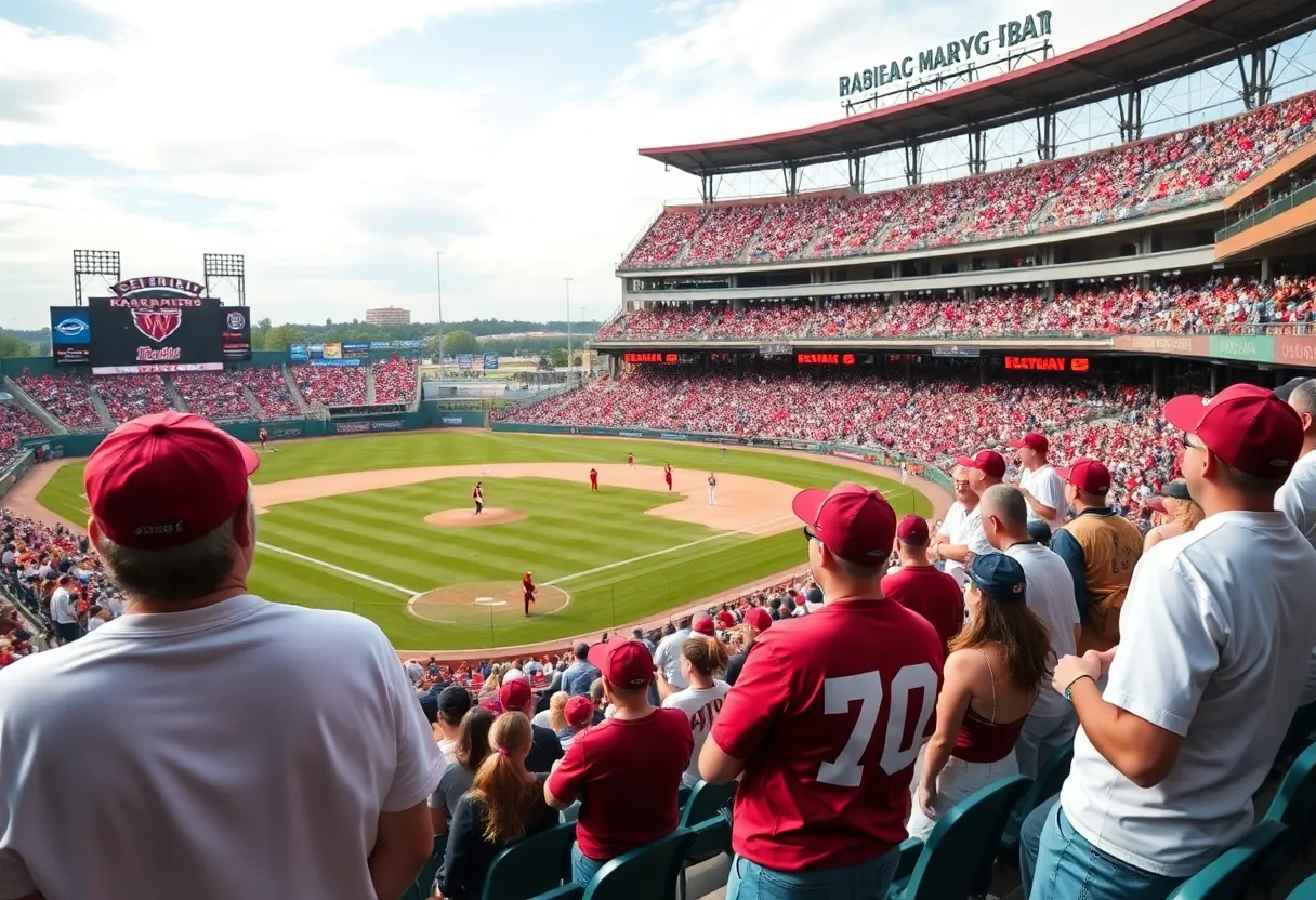 A baseball game between Mississippi State and Florida State at Blue Wahoos Stadium with fans showing support.