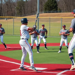 Mississippi State baseball players practicing on the field