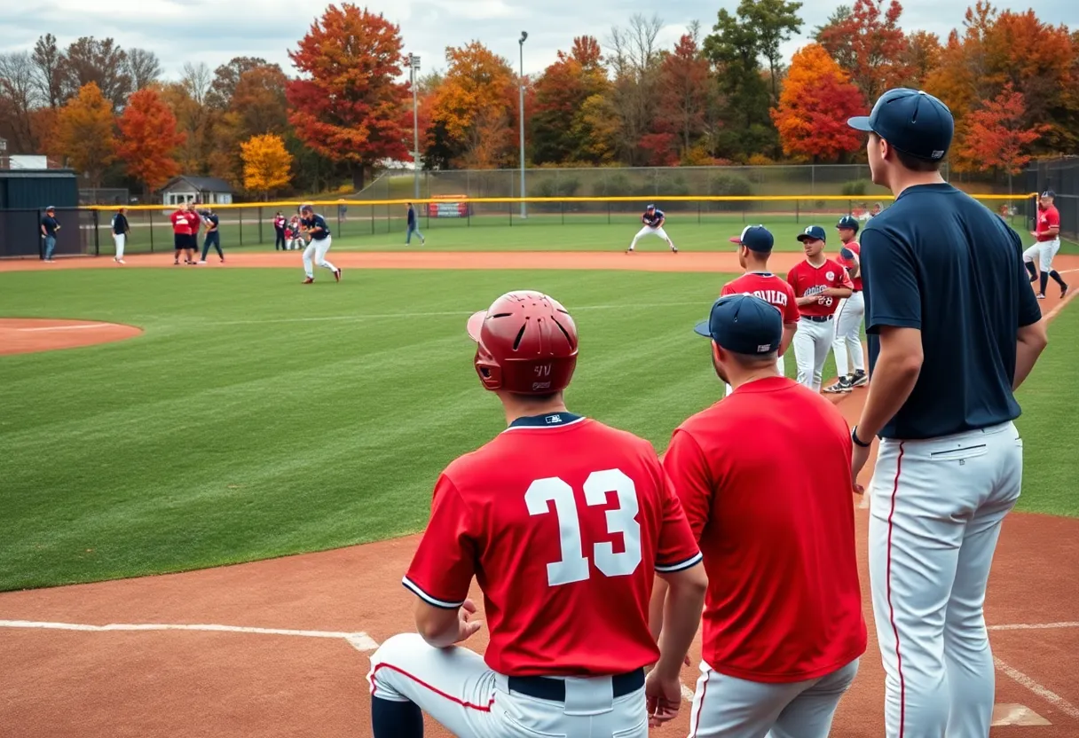 Mississippi State baseball players training together on the field