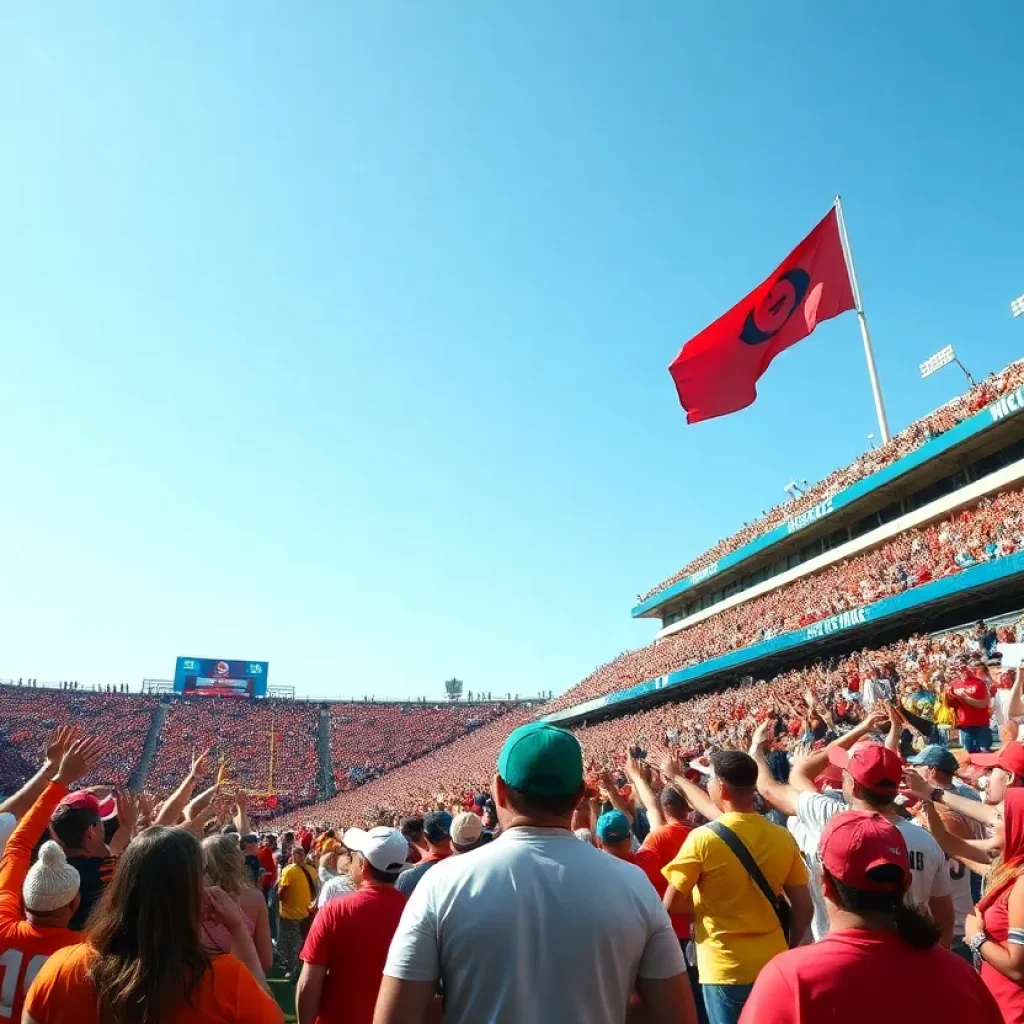 Fans cheering for Mississippi State Bulldogs during a football game.