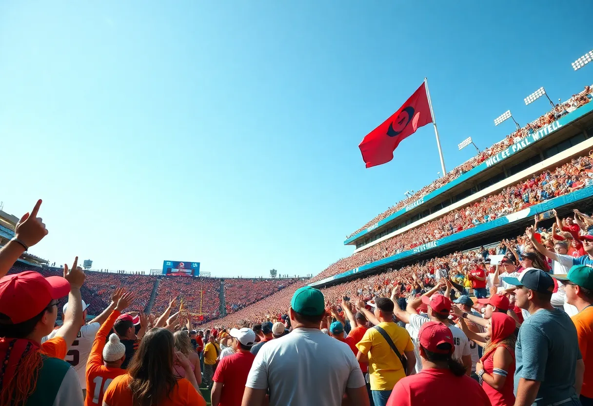 Fans cheering for Mississippi State Bulldogs during a football game.
