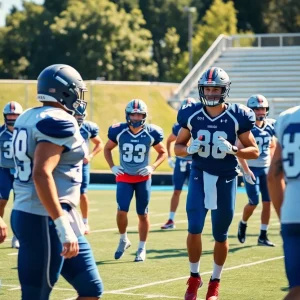 Mississippi State Bulldogs football team practicing on the field
