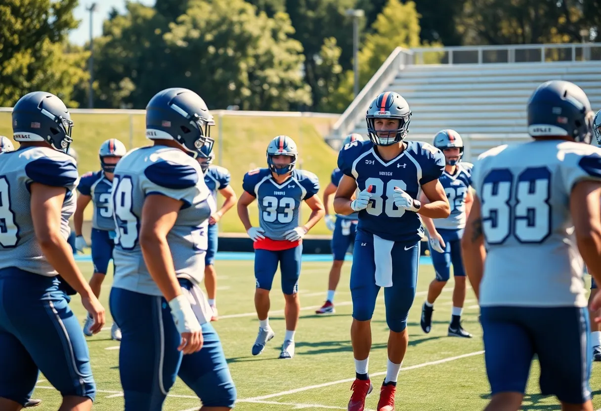 Mississippi State Bulldogs football team practicing on the field