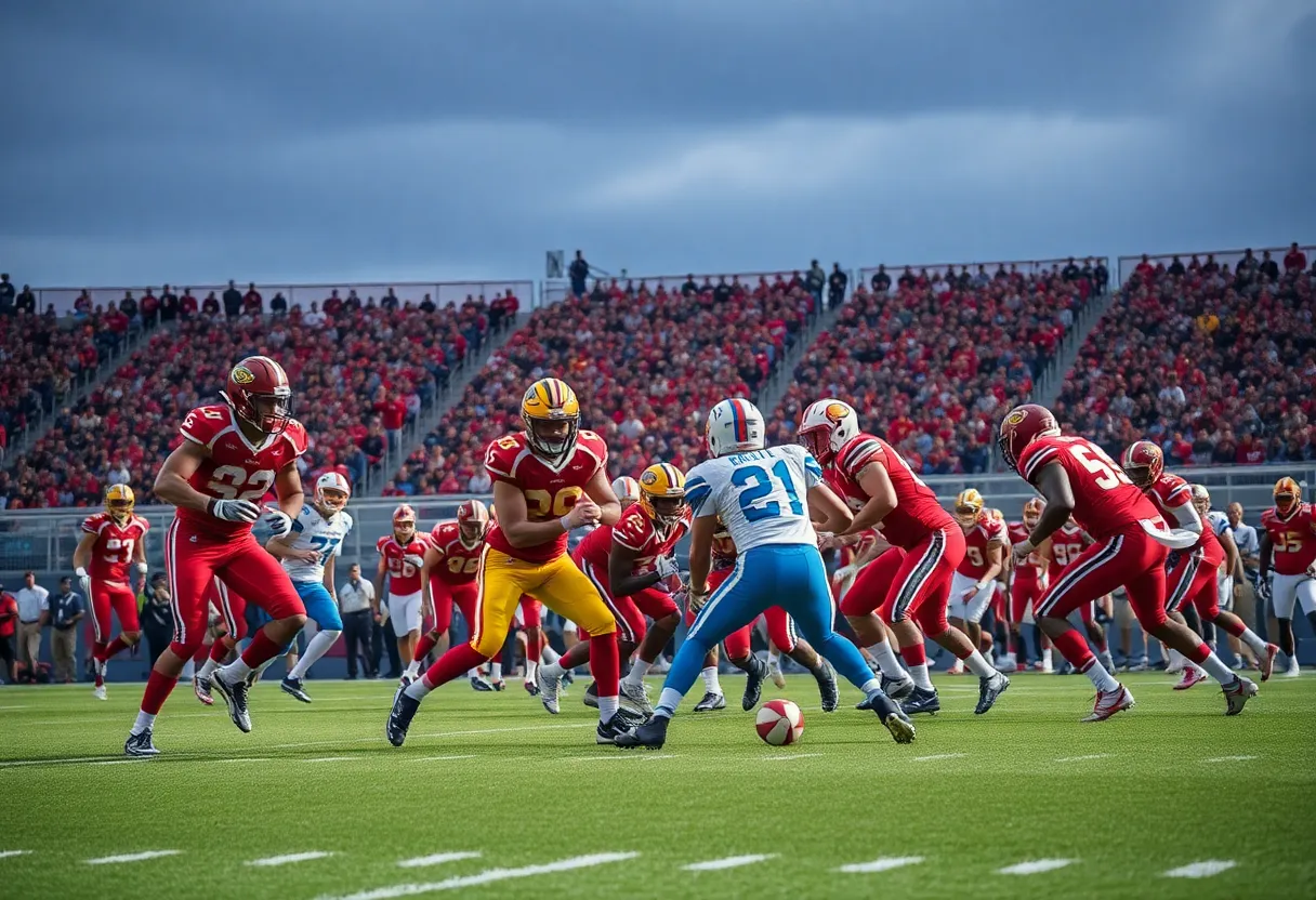 Mississippi State Bulldogs football players on the field