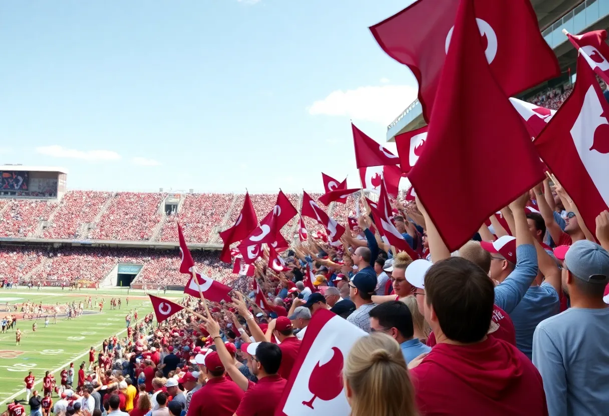 Fans cheering at Mississippi State football game