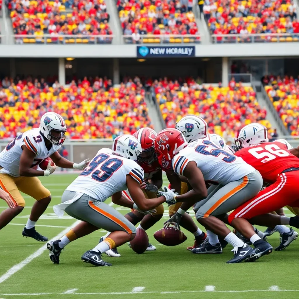 Players from Mississippi State Bulldogs in action during a football scrimmage