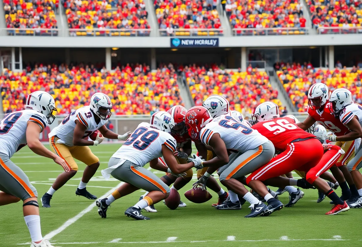 Players from Mississippi State Bulldogs in action during a football scrimmage