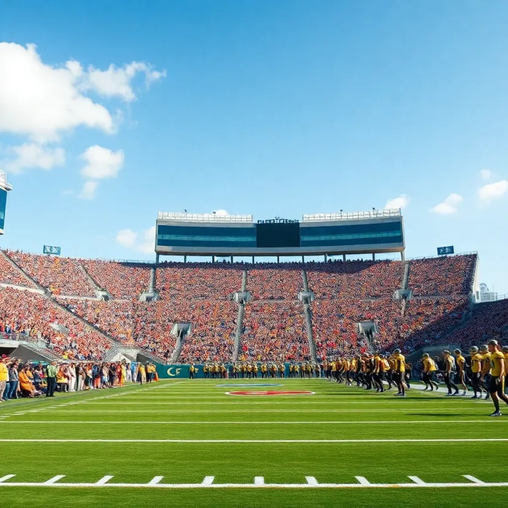 Mississippi State Football players warming up on the field before the game