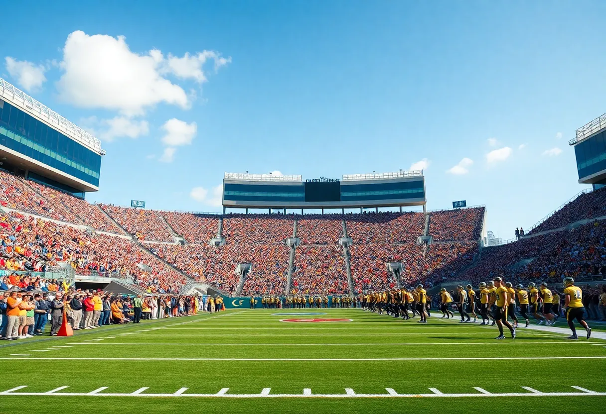 Mississippi State Football players warming up on the field before the game