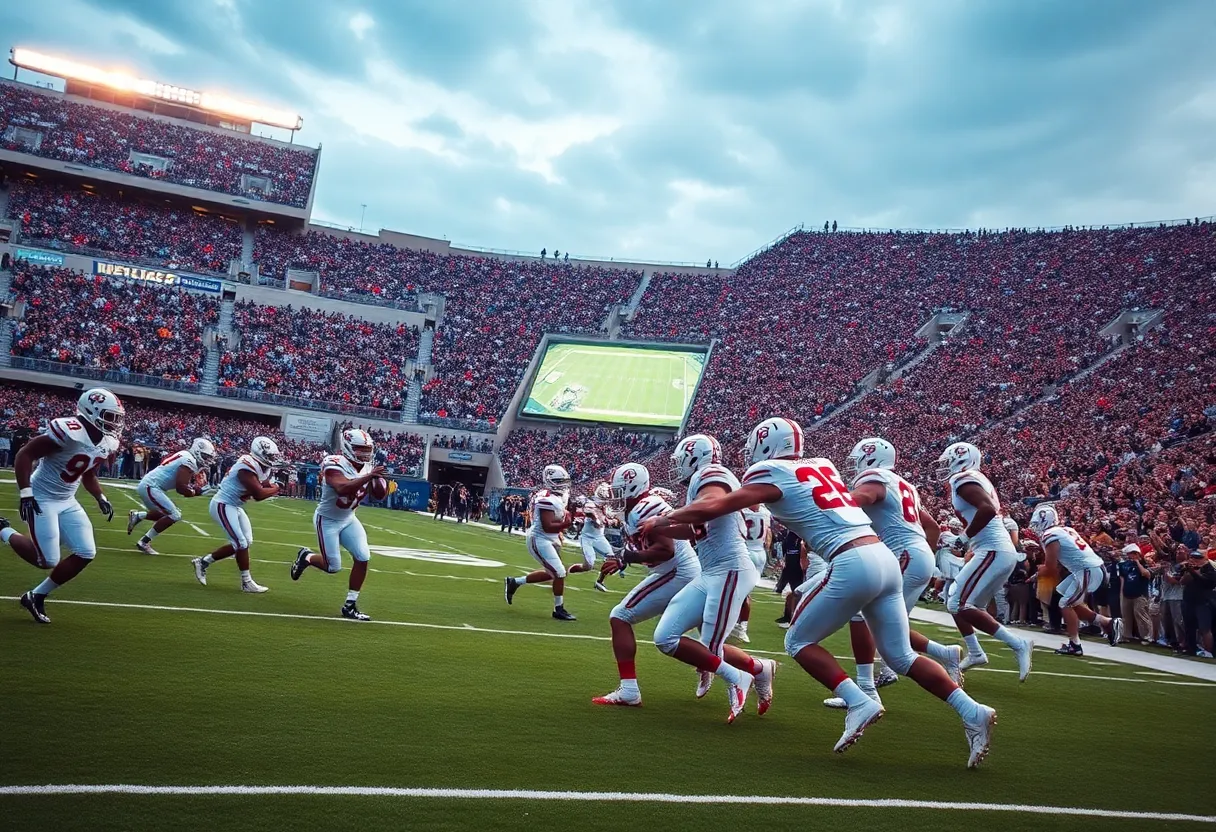 Mississippi State football team playing on the field during a game.