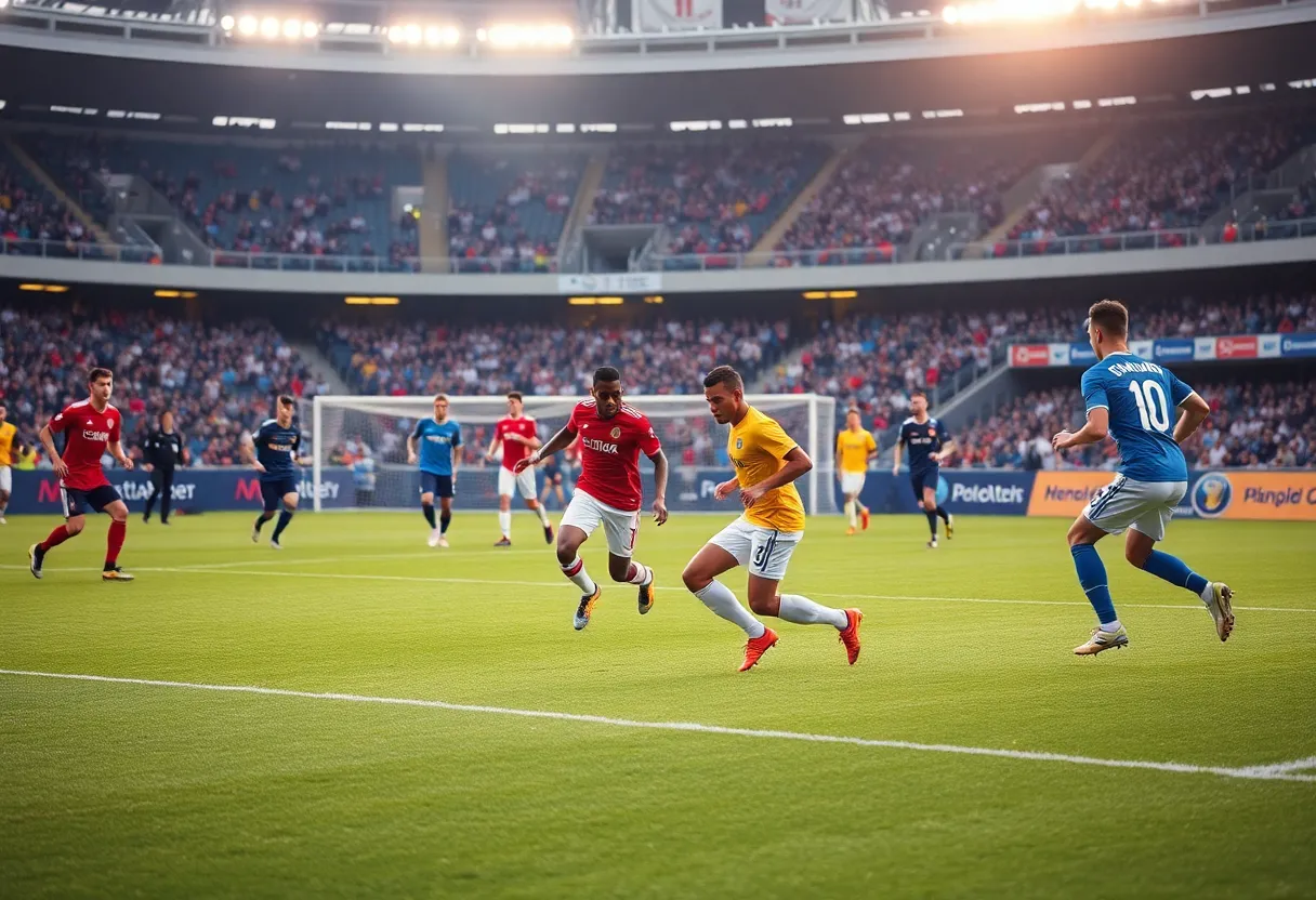 Mississippi State soccer team playing during an exhibition match.