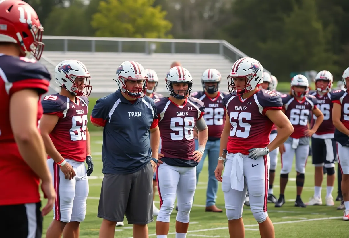 Mississippi State football practice with players and coaches