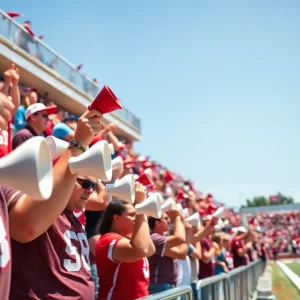 Fans ringing cowbells at a Mississippi State University football game