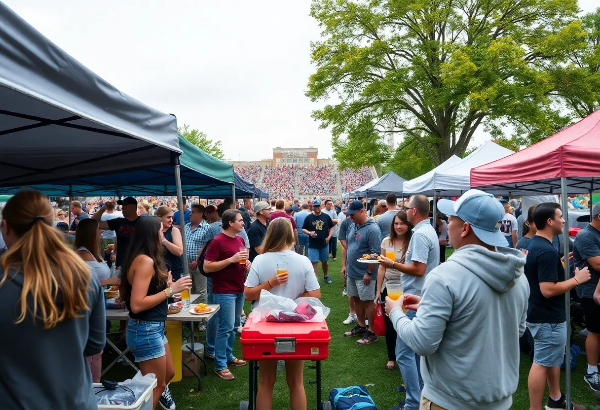 Energetic tailgating atmosphere at Mississippi State University football game