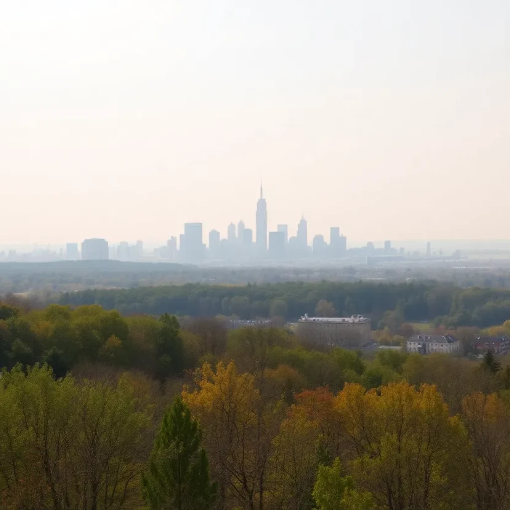 Hazy skyline of New York State due to air quality advisory