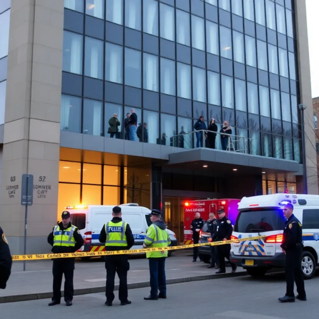 Emergency responders at the NFL headquarters after the shooting incident