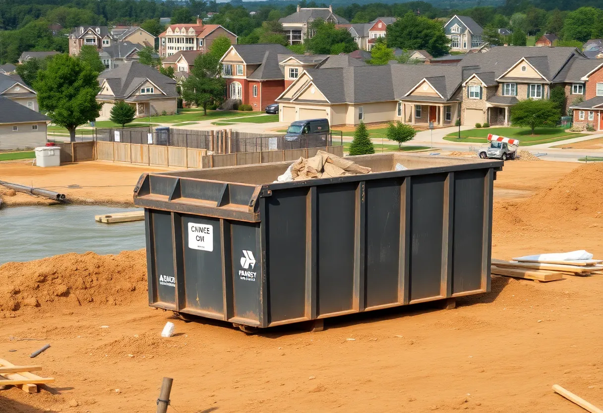 Roll-off dumpster at a Starkville construction site