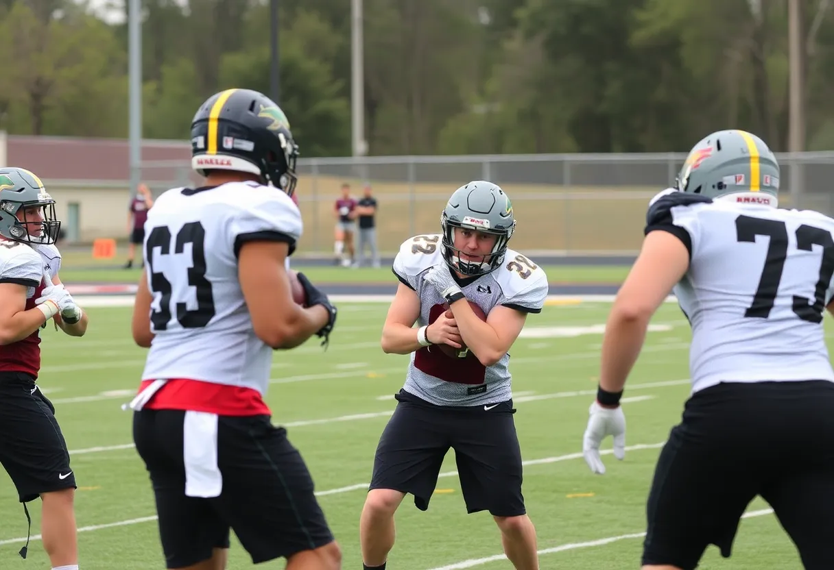 Players practicing football at Starkville High School