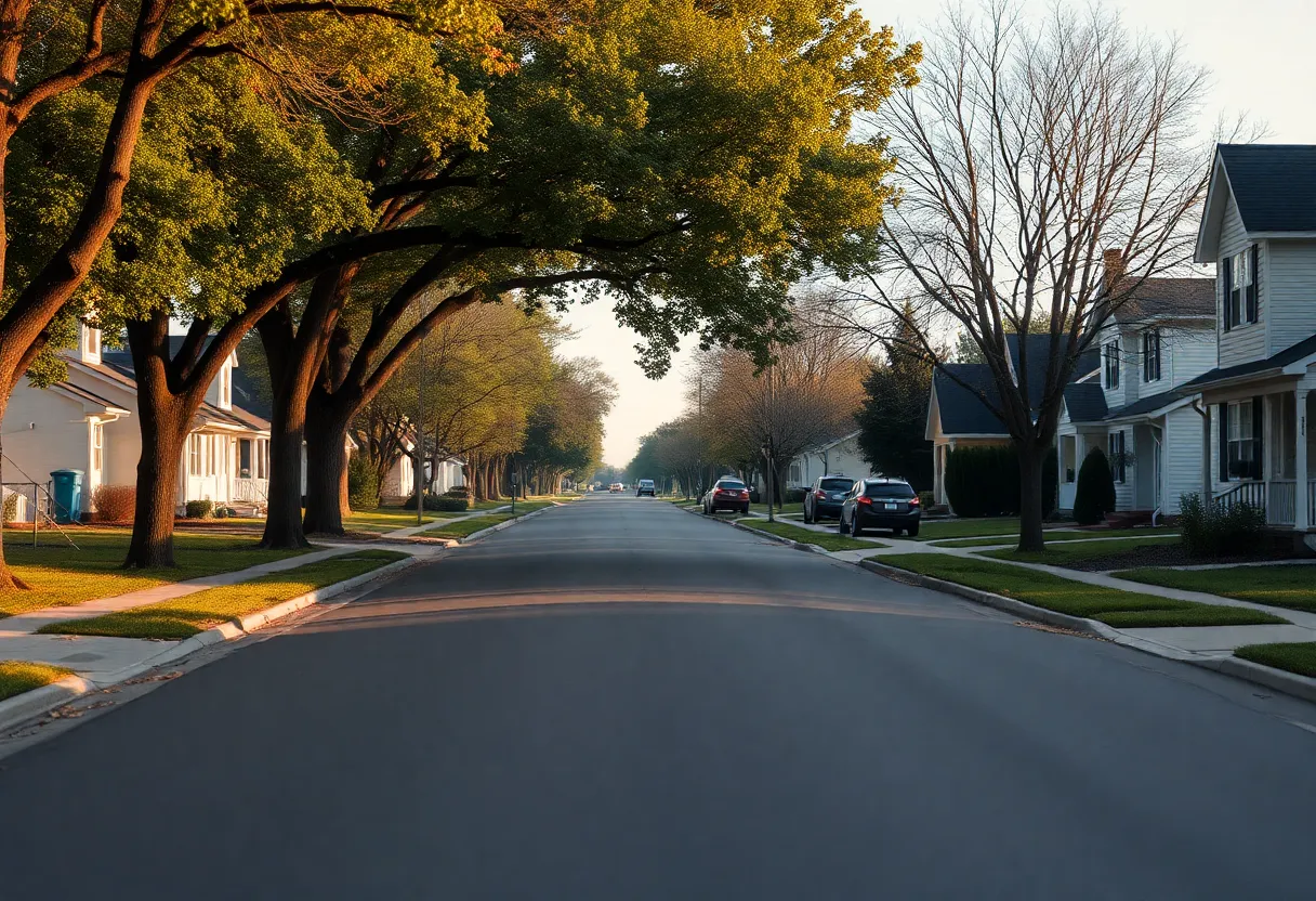 Residential street in Starkville, Mississippi, showing houses and trees.