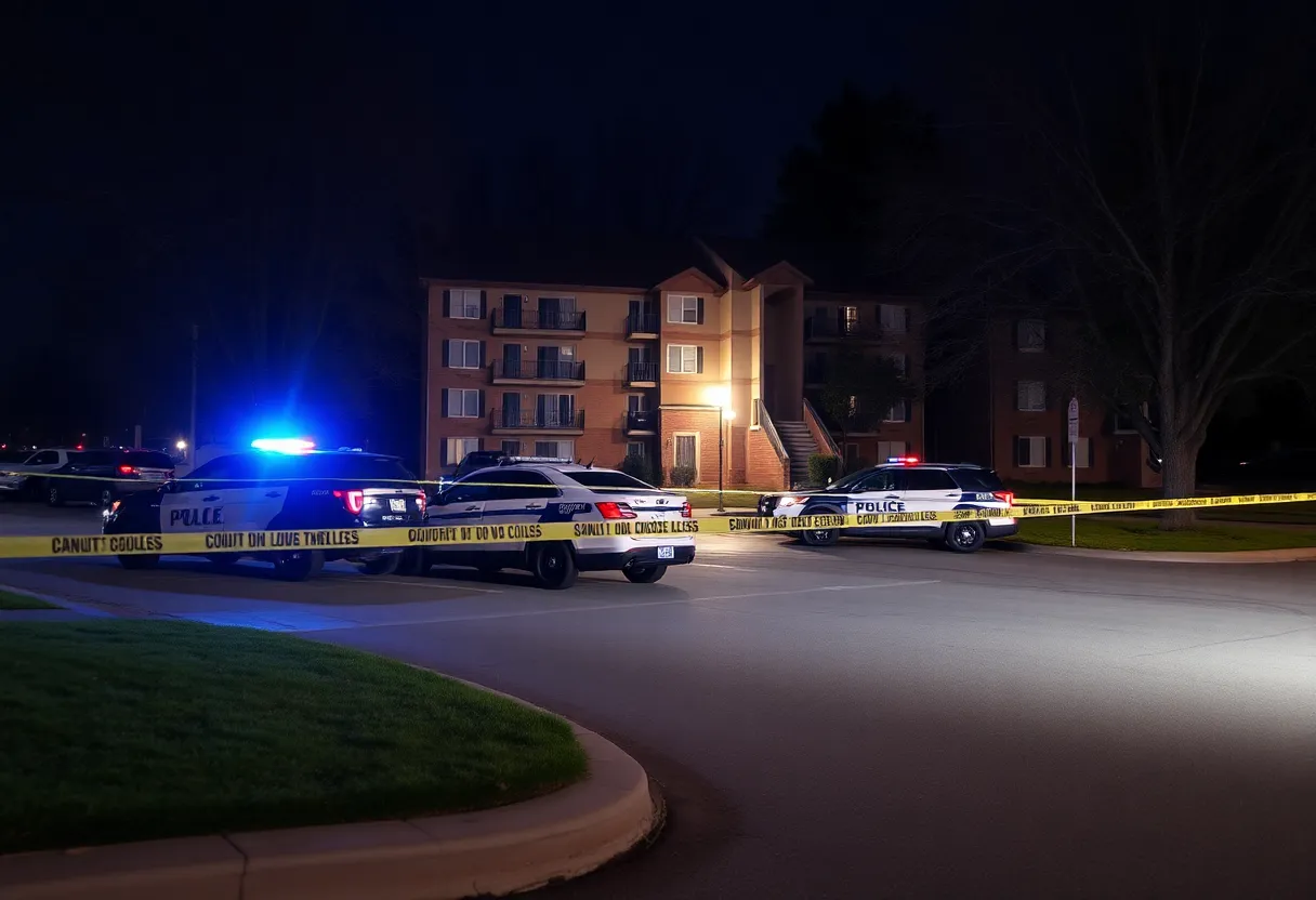 Police vehicles at the scene of a shooting incident near The Social Block apartments in Starkville.