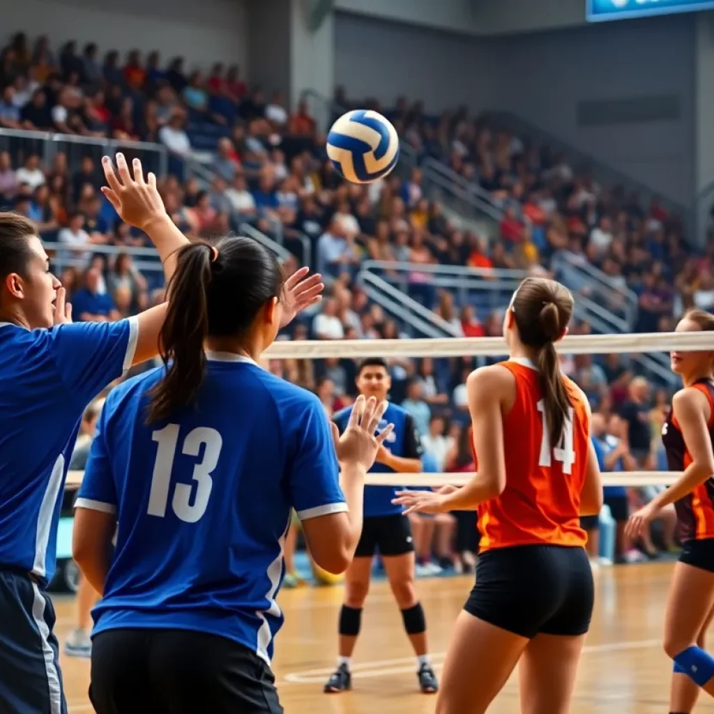 Starkville volleyball players competing during a match.