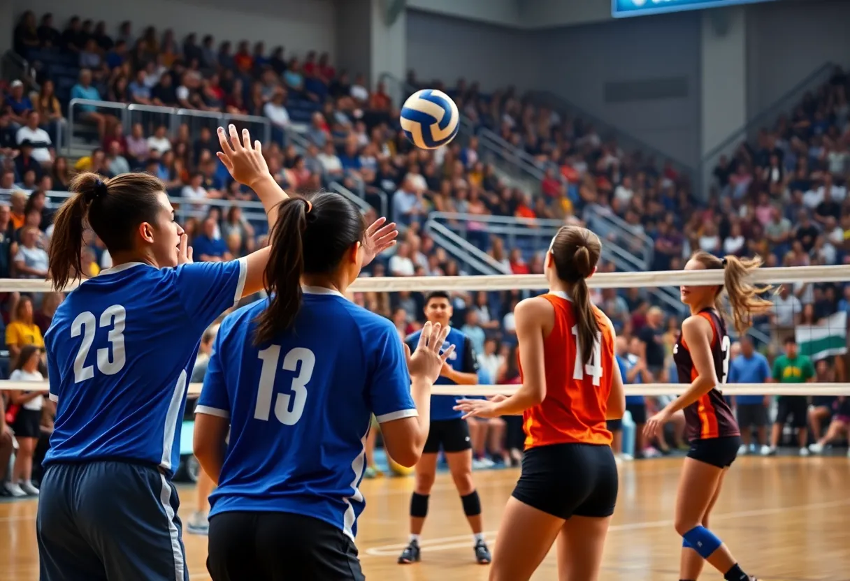 Starkville volleyball players competing during a match.