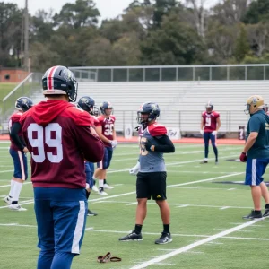 High school football practice at Starkville Academy