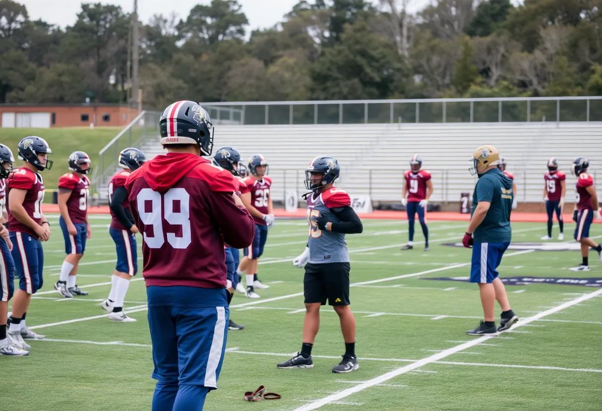 High school football practice at Starkville Academy