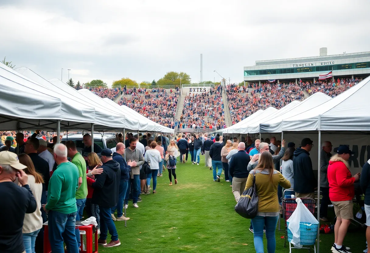 Fans tailgating at Mississippi State University football game