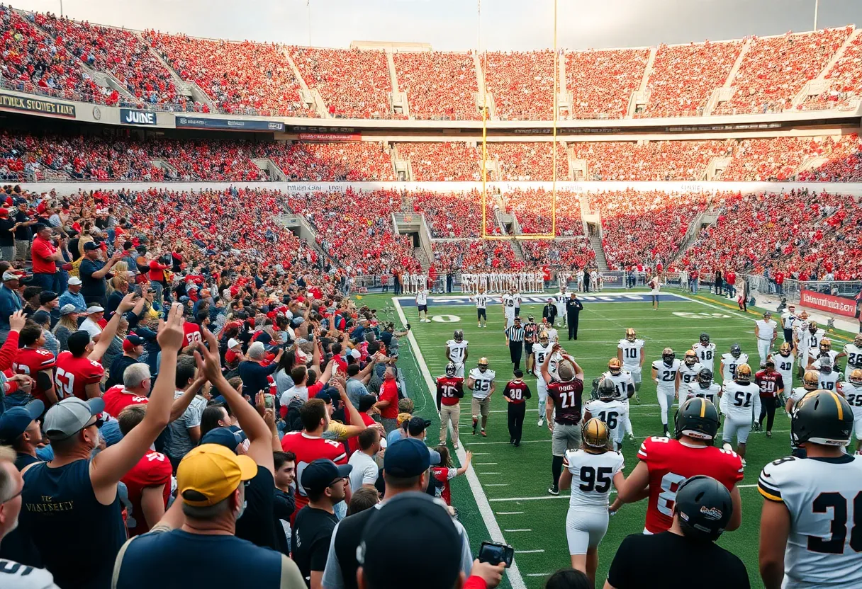 Fans in a stadium anticipating a football game between Arizona State and Mississippi State
