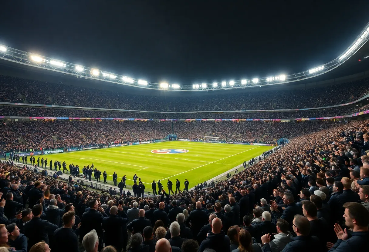 Enthusiastic fans at a football stadium during a home opener