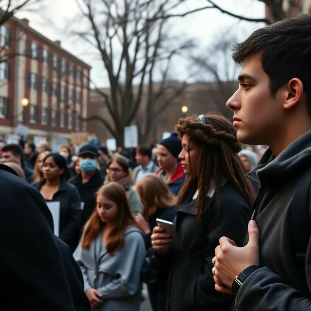 A peaceful gathering on campus reflecting on recent events