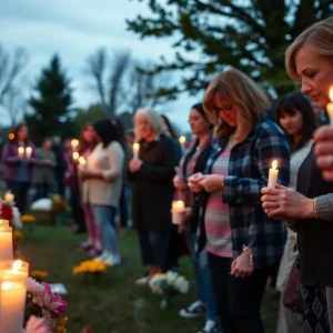 Attendees holding candles at a community vigil