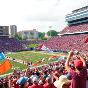 Excited college football fans at Davis Wade Stadium in Starkville
