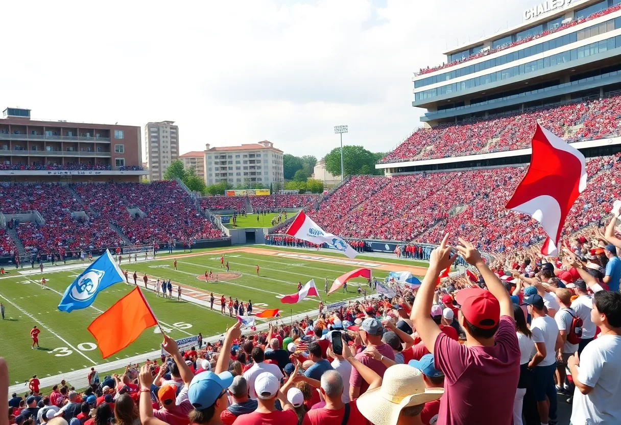 Excited college football fans at Davis Wade Stadium in Starkville