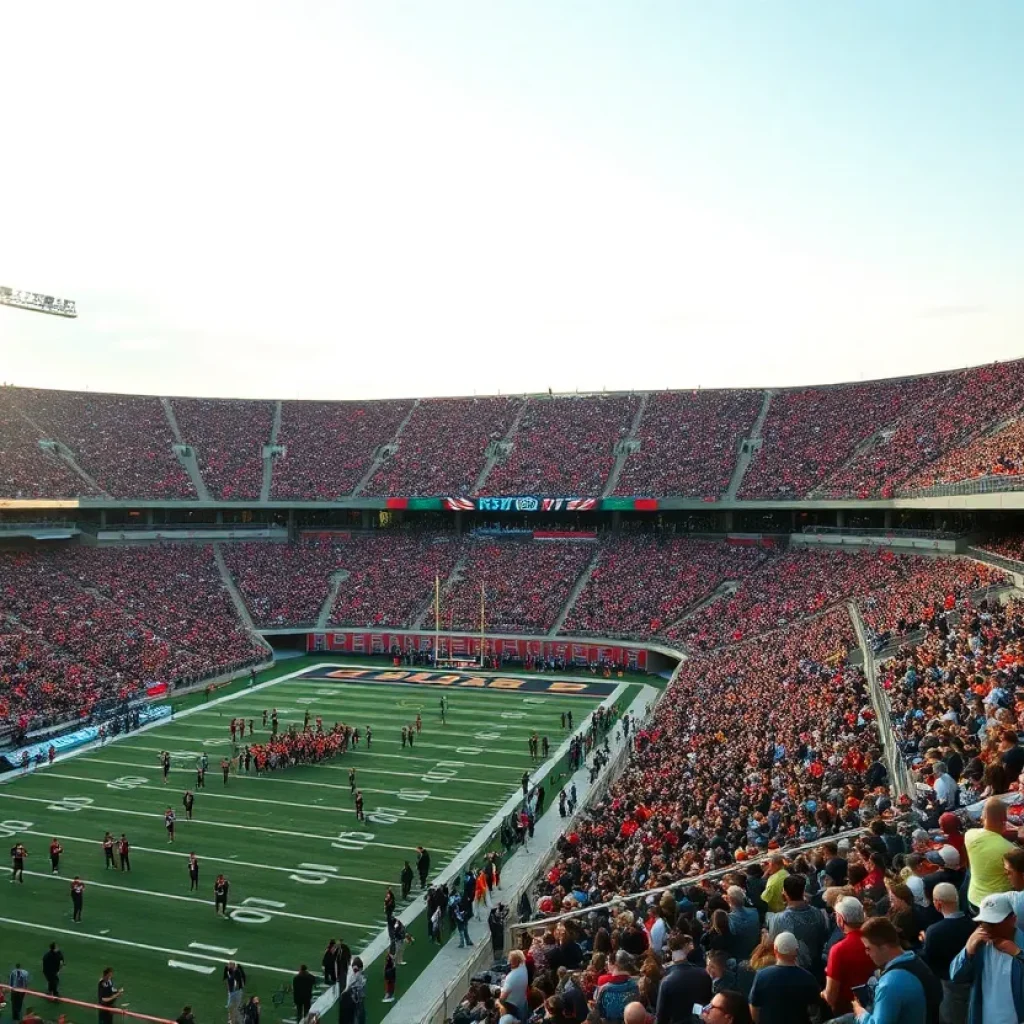 Full stadium of enthusiastic fans at Davis Wade Stadium