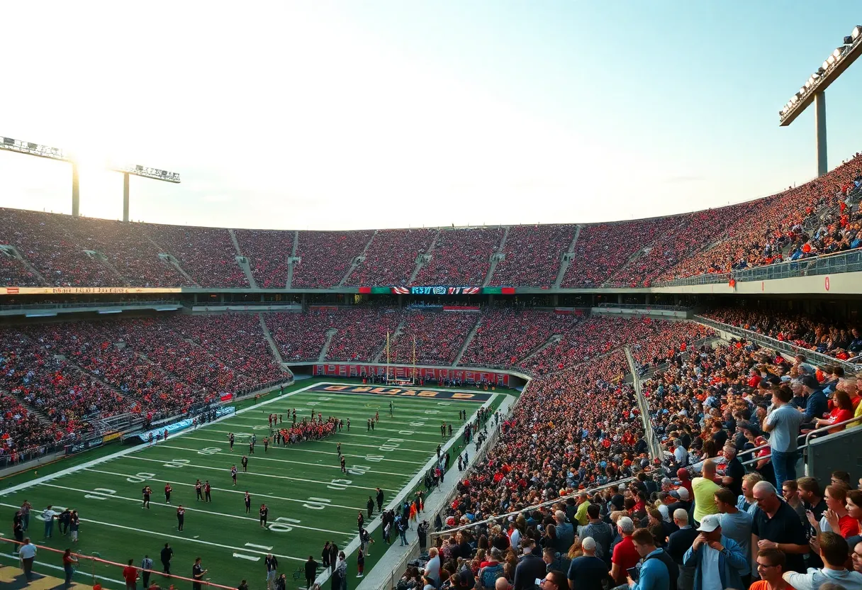 Full stadium of enthusiastic fans at Davis Wade Stadium