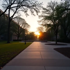 Tranquil view of Delta State University campus at dawn