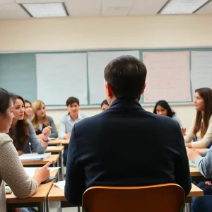 Educators discussing free speech in a classroom setting