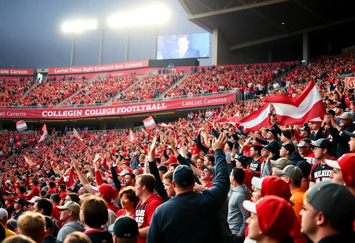 Fans celebrate at the college football game between Arizona State and Mississippi State.
