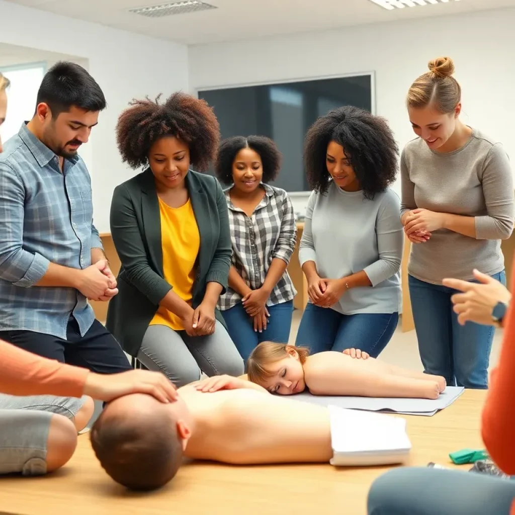 Parents participating in first aid training