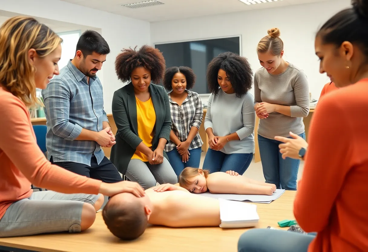 Parents participating in first aid training